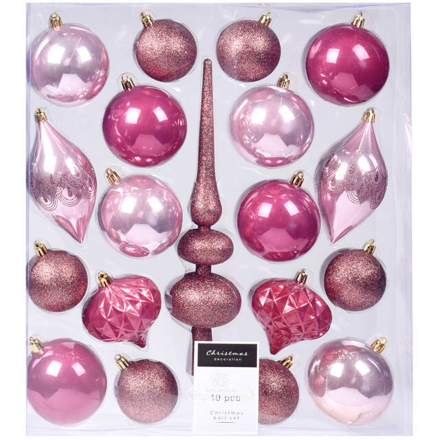 Набор пластиковых шаров с верхушкой Сен-Дени - Ягодная Карамель, 19 шт Koopman