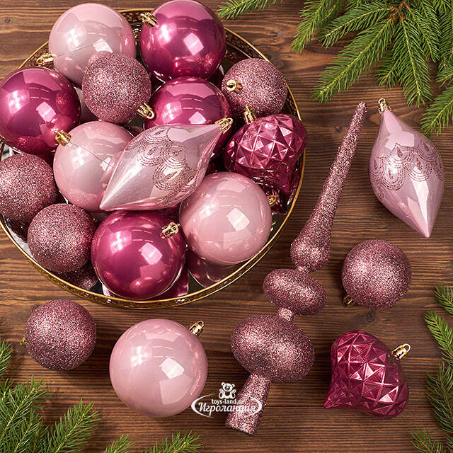 Набор пластиковых шаров с верхушкой Сен-Дени - Ягодная Карамель, 19 шт Koopman