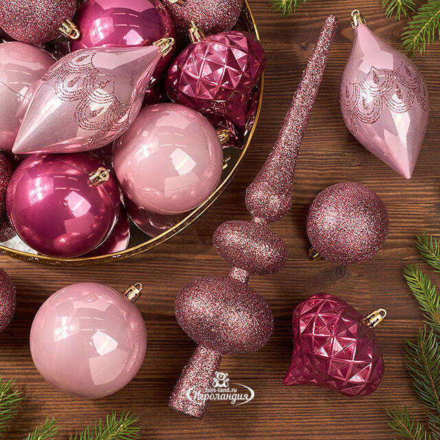 Набор пластиковых шаров с верхушкой Сен-Дени - Ягодная Карамель, 19 шт Koopman