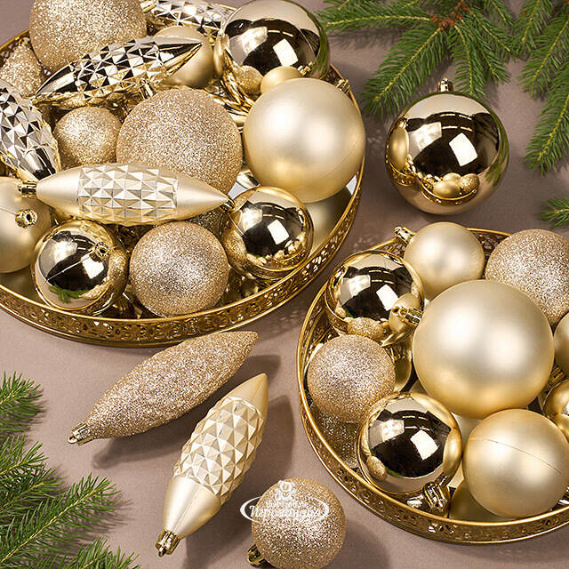 Набор пластиковых шаров Charmic - Золотой Мендерес 5-12 см, 31 шт Koopman