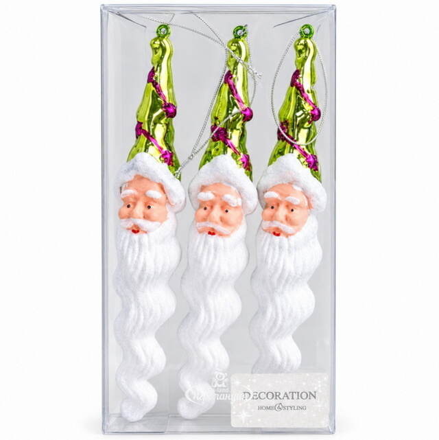 Елочные игрушки Сосульки - Санта Клаус 22 см, зеленые, 3 шт Koopman (Купман)