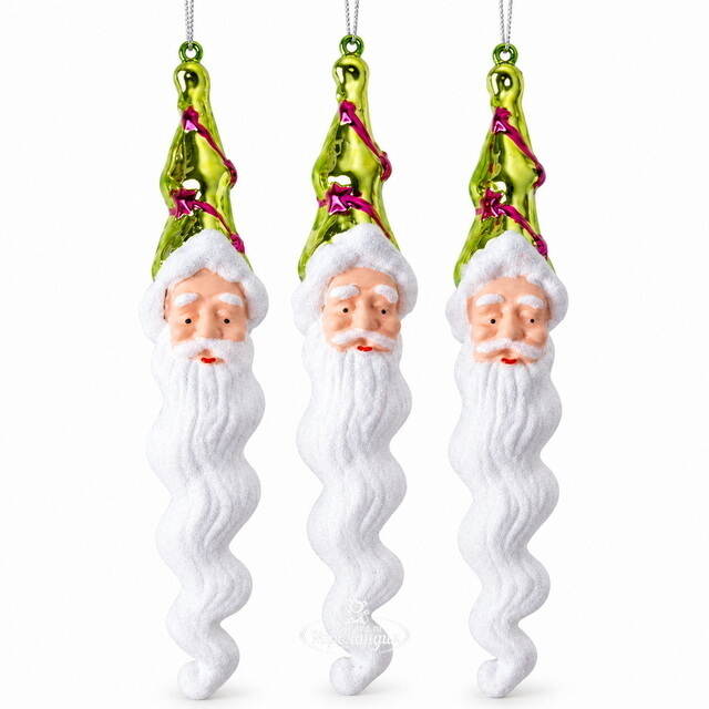 Елочные игрушки Сосульки - Санта Клаус 22 см, зеленые, 3 шт Koopman (Купман)