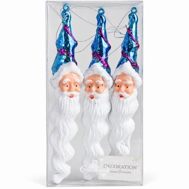 Елочные игрушки Сосульки - Санта Клаус 22 см, голубой, 3 шт Koopman (Купман)