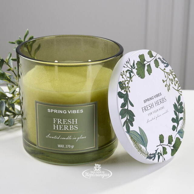 Ароматическая свеча Melania - Fresh Herbs 10 см, в стеклянном стакане Koopman