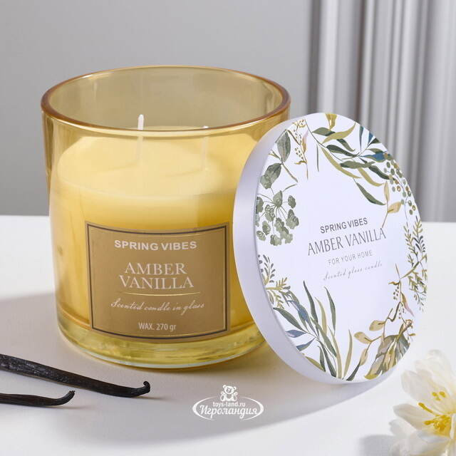 Ароматическая свеча Melania - Amber Vanilla 10 см, в стеклянном стакане Koopman