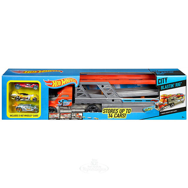 Автовоз - пускатель Hot Wheels 51*13*9 см 3 машинки Mattel