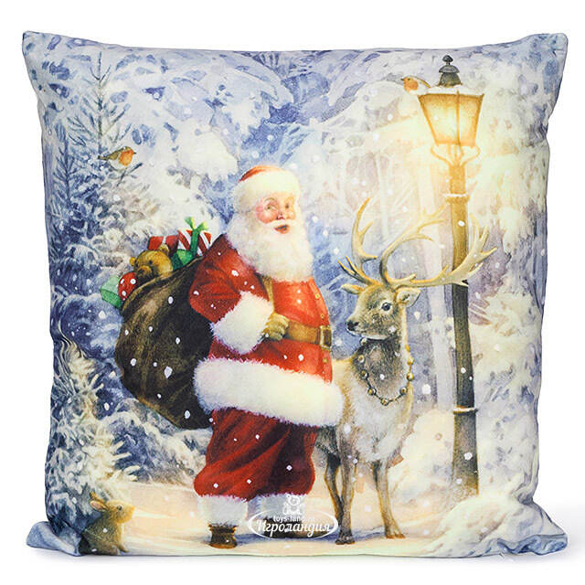 Новогодняя подушка с лампочками Father Christmas 45*45 см, на батарейках Peha (Пеха)