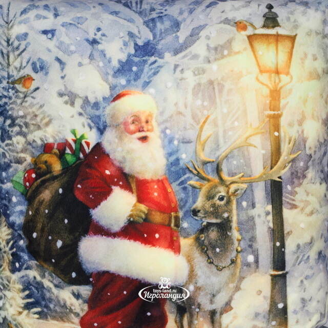 Новогодняя подушка с лампочками Father Christmas 45*45 см, на батарейках Peha (Пеха)