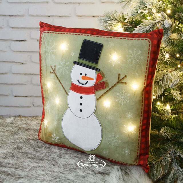 Новогодняя подушка с лампочками Nelson Frosty 45*45 см, на батарейках Peha