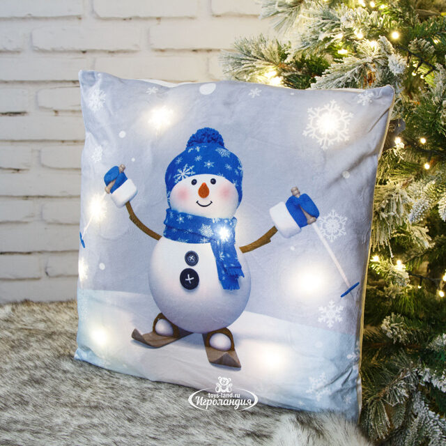 Новогодняя подушка с лампочками Raymond Frosty 45*45 см, на батарейках Peha