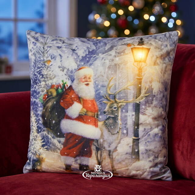 Новогодняя подушка с лампочками Father Christmas 45*45 см, на батарейках Peha (Пеха)