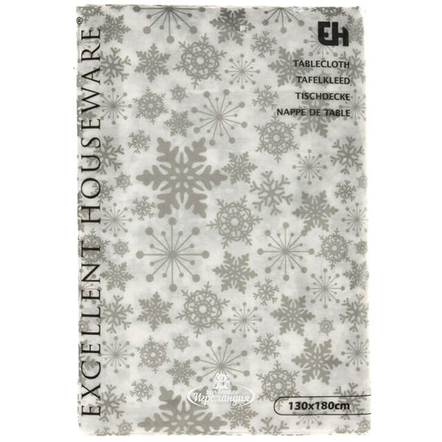 Новогодняя скатерть Праздничные Снежинки 180*130 см серебристая Koopman