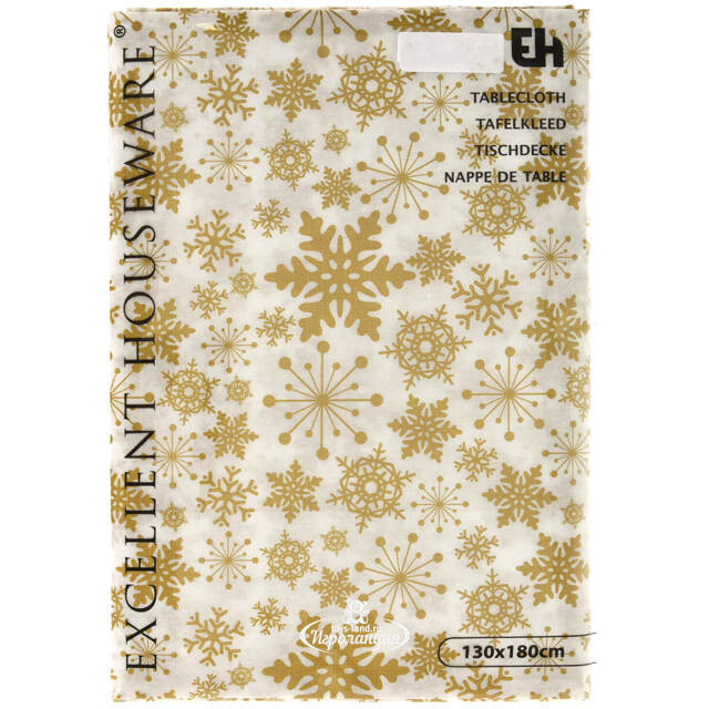 Новогодняя скатерть Праздничные Снежинки 180*130 см золотистая Koopman