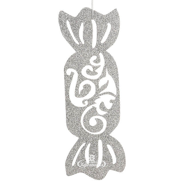 Игрушка для уличной елки Конфетка с вензелями 20 см серебряная, дерево МанузинЪ