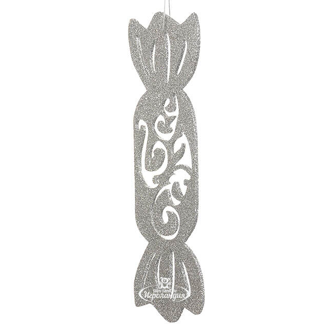 Игрушка для уличной елки Конфетка с вензелями 20 см серебряная, дерево МанузинЪ