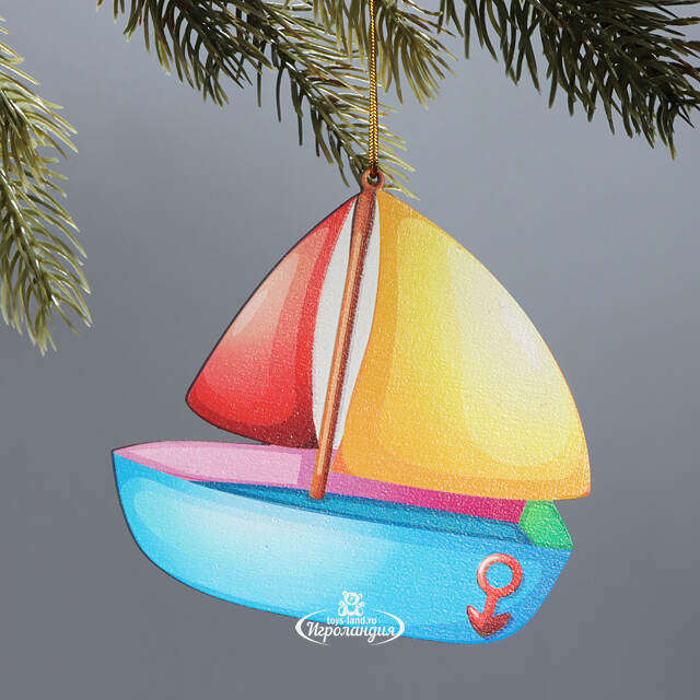 Деревянная елочная игрушка Яхта - Краски детства 10 см МанузинЪ