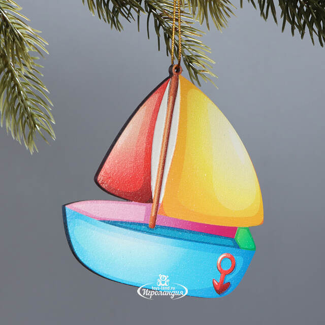 Деревянная елочная игрушка Яхта - Краски детства 10 см МанузинЪ
