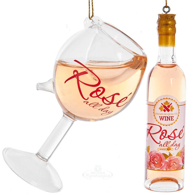 Набор стеклянных елочных игрушек Вино Rose - Cotes de Provence 10-11 см, 2 шт, подвеска Kurts Adler