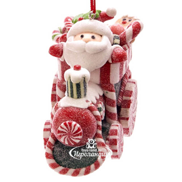 Ёлочная игрушка Санта с гостинцами на пряничном поезде 9 см, подвеска Kurts Adler