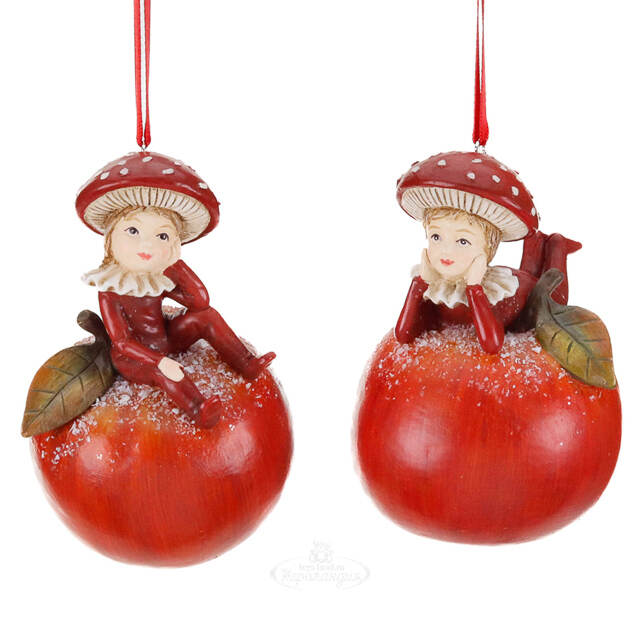 Набор елочных игрушек Эльфы в Яблочном Саду - Mushroom Elves 11 см, 2 шт Goodwill