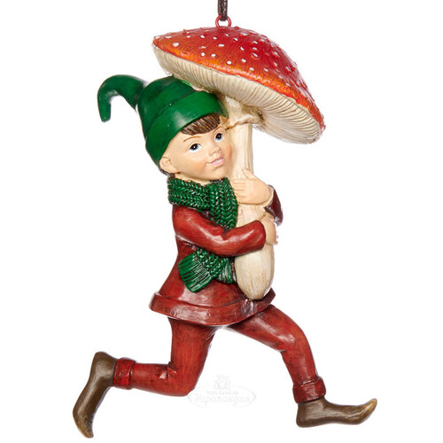 Елочная игрушка Эльф Сэмюэль с грибочком 14 см, подвеска Goodwill