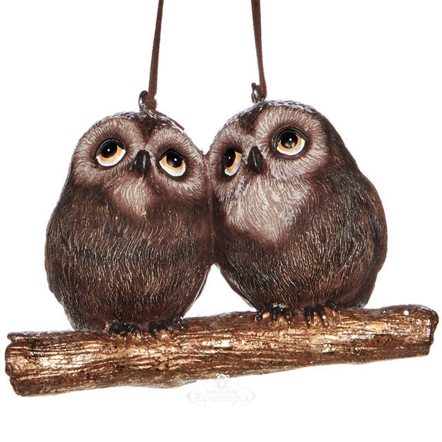 Елочная игрушка Нежные Совы на веточке 12 см шоколадная, подвеска Goodwill