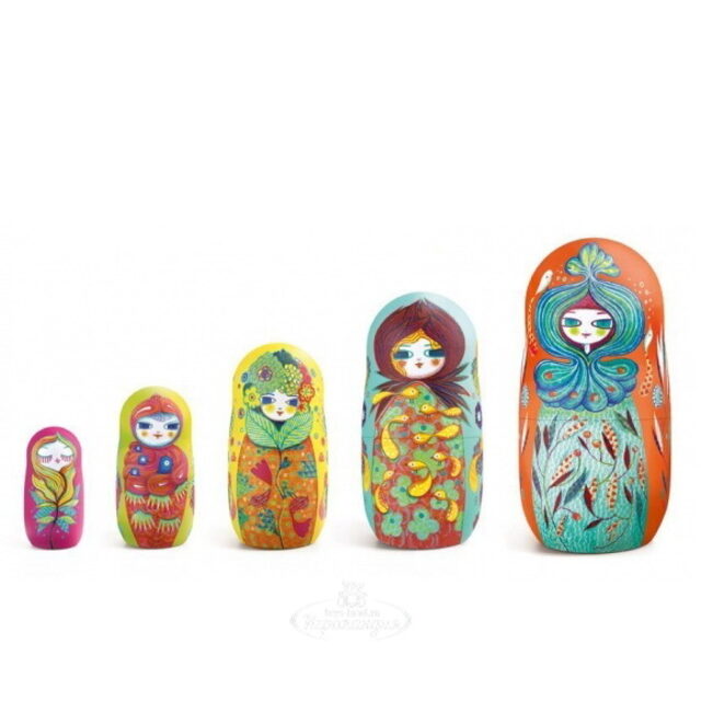 Матрешка Расписная 5 в 1, 15 см, дерево Djeco