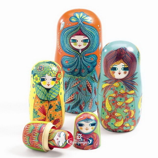 Матрешка Расписная 5 в 1, 15 см, дерево Djeco