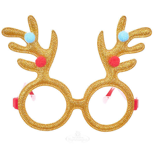 Новогодние очки Забавные рожки 14*12 см золотые Koopman