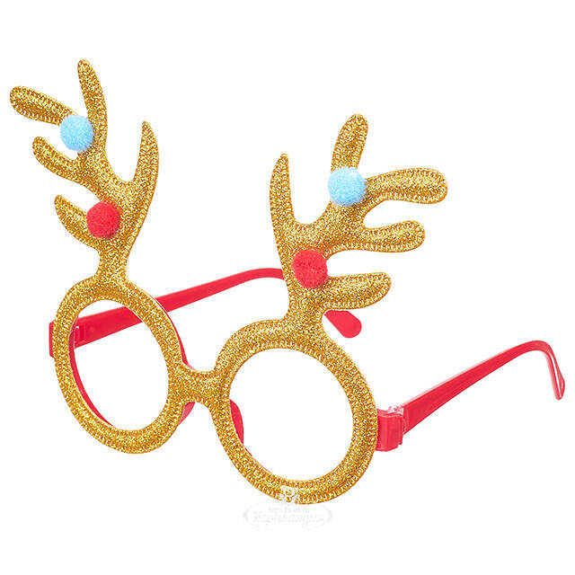 Новогодние очки Забавные рожки 14*12 см золотые Koopman