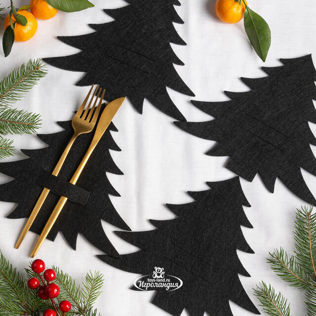Набор конвертов для столовых приборов Елочка, 4 шт, черный Koopman