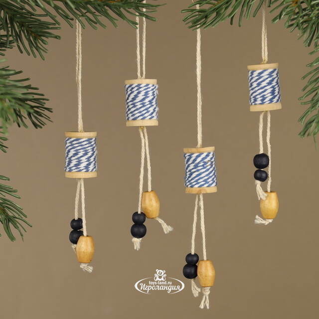 Деревянная елочная игрушка Катушка Ниток 19 см, 4 шт Koopman