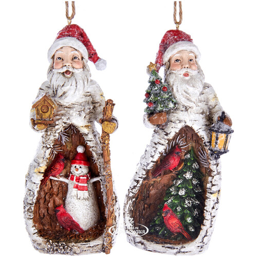 Елочная игрушка Санта Клаус - Хранитель Леса 12 см с ёлочкой и фонариком, подвеска Kurts Adler