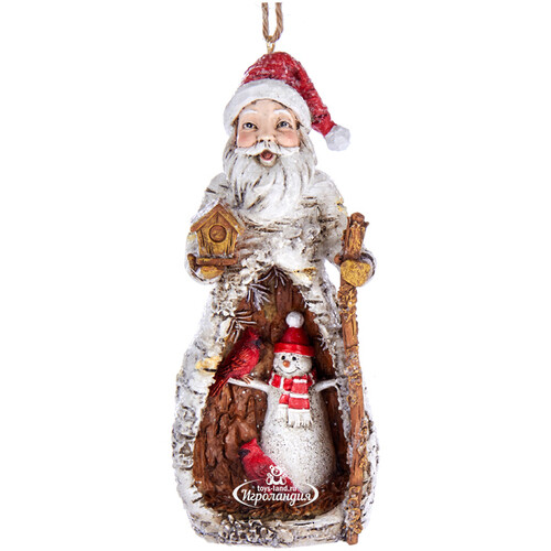 Елочная игрушка Санта Клаус - Хранитель Леса 12 см с посохом и скворечником, подвеска Kurts Adler
