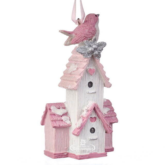 Елочная игрушка Птичка Маролла - Розвый Домик 10 см Kurts Adler (Куртс Адлер)