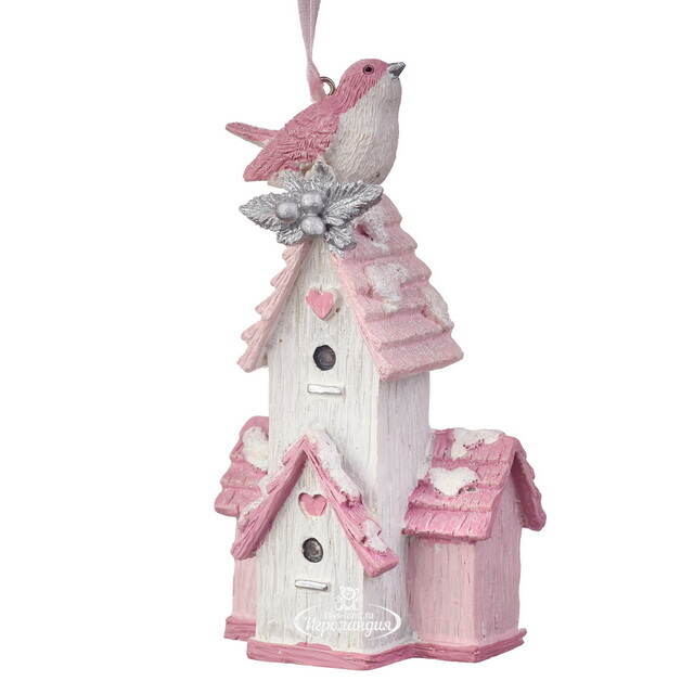 Елочная игрушка Птичка Маролла - Розвый Домик 10 см Kurts Adler (Куртс Адлер)