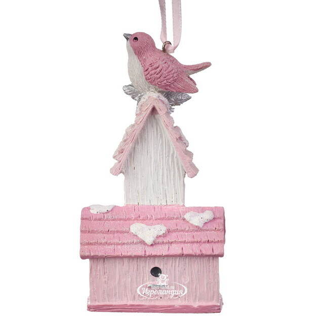 Елочная игрушка Птичка Маролла - Розвый Домик 10 см Kurts Adler (Куртс Адлер)