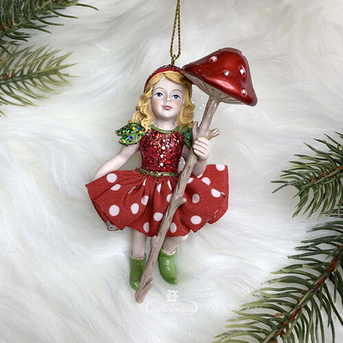 Елочное украшение Цветочная Фея Лилли Блум с красным грибочком 11 см, подвеска Kurts Adler