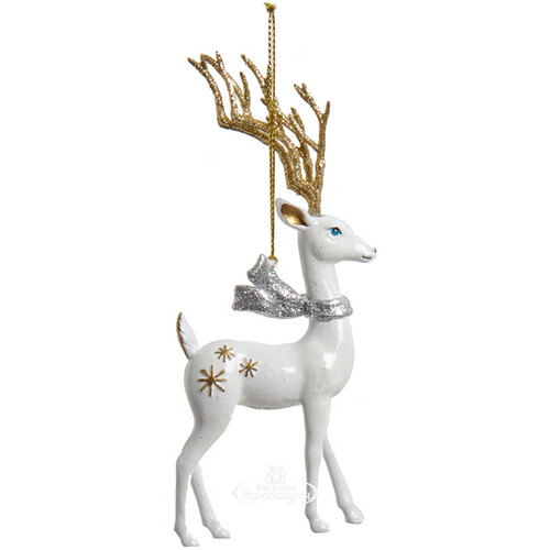Елочная игрушка Олень Свен из королевства Драккария 15 см белый, подвеска Kurts Adler