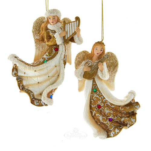 Елочная игрушка Ангел Роберта с мандолиной - Ангельская песнь 12 см, подвеска Kurts Adler