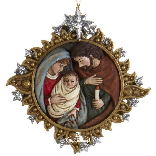 Елочная игрушка Святое Семейство - Дева Мария с Иисусом и Святой Иосиф 11 см золотая, подвеска Kurts Adler