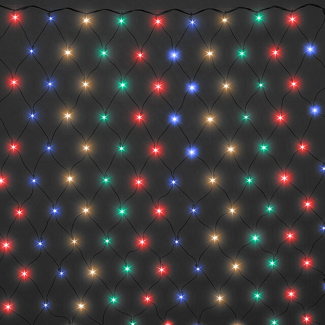 Гирлянда Сетка 1.4*1.6 м, 192 разноцветные микролампы, зеленый ПВХ, контроллер, IP20 MOROZCO
