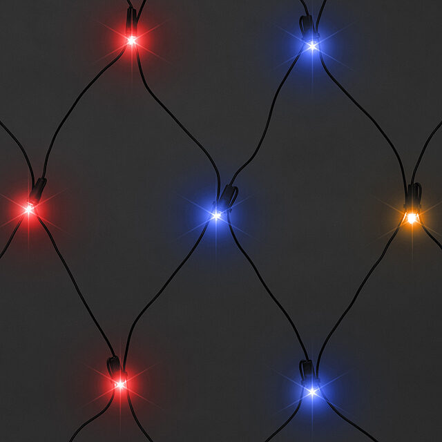 Гирлянда Сетка 1.4*1.6 м, 192 разноцветные микролампы, зеленый ПВХ, контроллер, IP20 MOROZCO