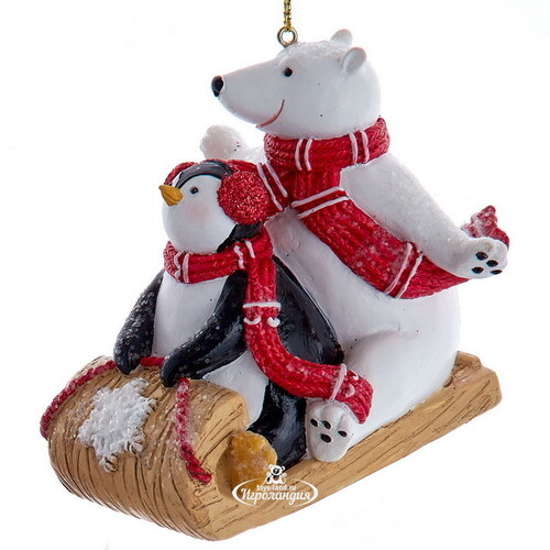 Елочная игрушка Мишка Гектор с Пингвиненком - Веселые Каникулы 8 см, подвеска Kurts Adler