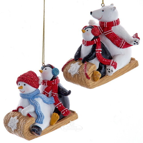 Елочная игрушка Мишка Гектор с Пингвиненком - Веселые Каникулы 8 см, подвеска Kurts Adler