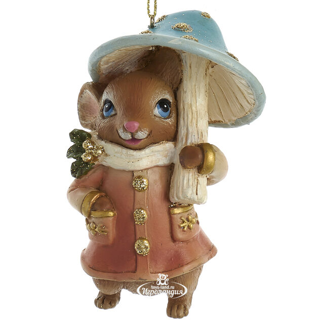 Елочная игрушка Мышонок Джонни с грибом 9 см, подвеска Kurts Adler