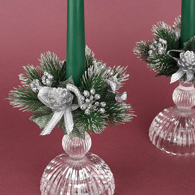 Декор для свечи Сосновая Шишечка 12 см серебряный Swerox