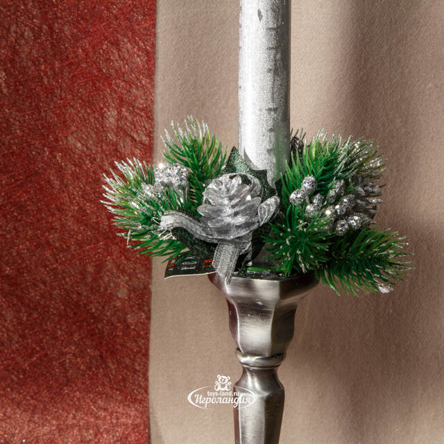 Декор для свечи Сосновая Шишечка 12 см серебряный Swerox