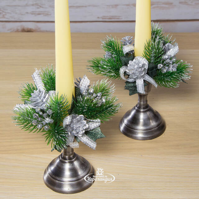 Декор для свечи Сосновая Шишечка 12 см серебряный Swerox