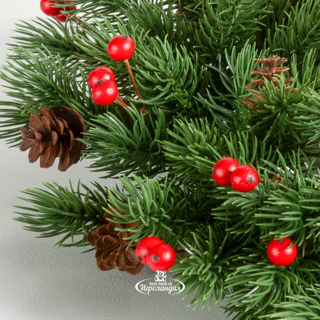 Венок для свечи Зимний Вечер из шишек и ягод 30 см, ЛИТАЯ 100% Swerox